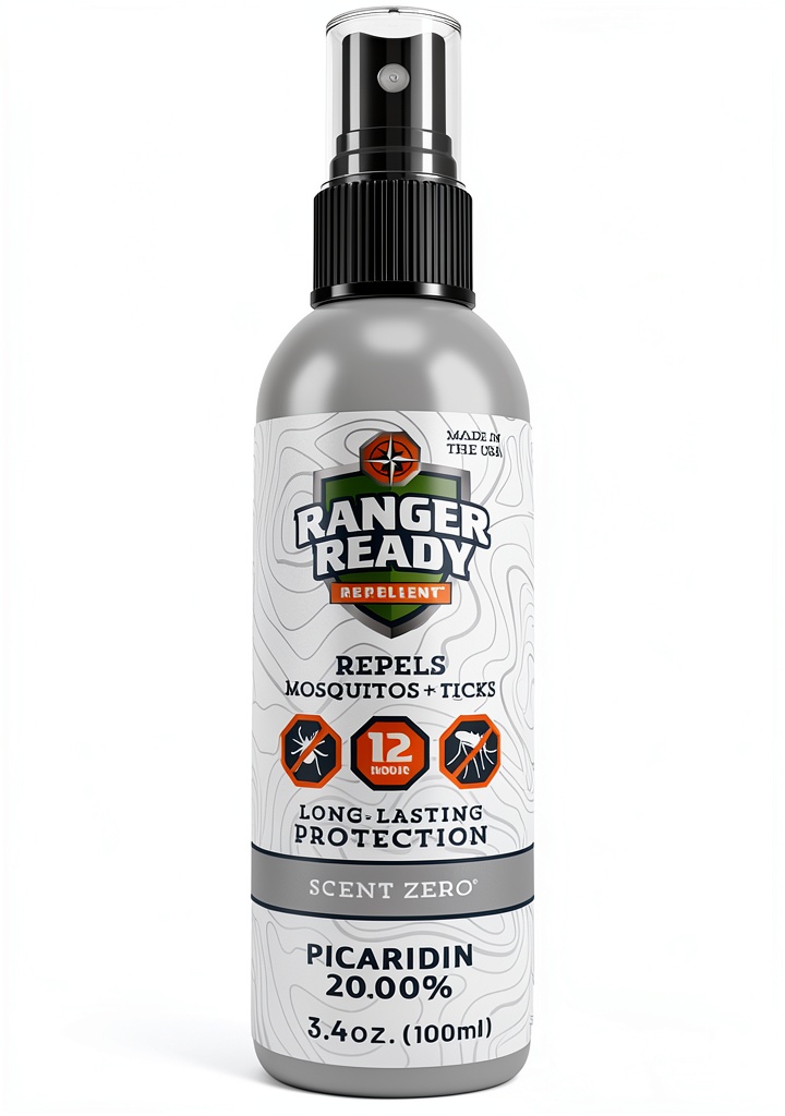 Ranger Ready Picaridin repellent bottle showing size options and scent varieties