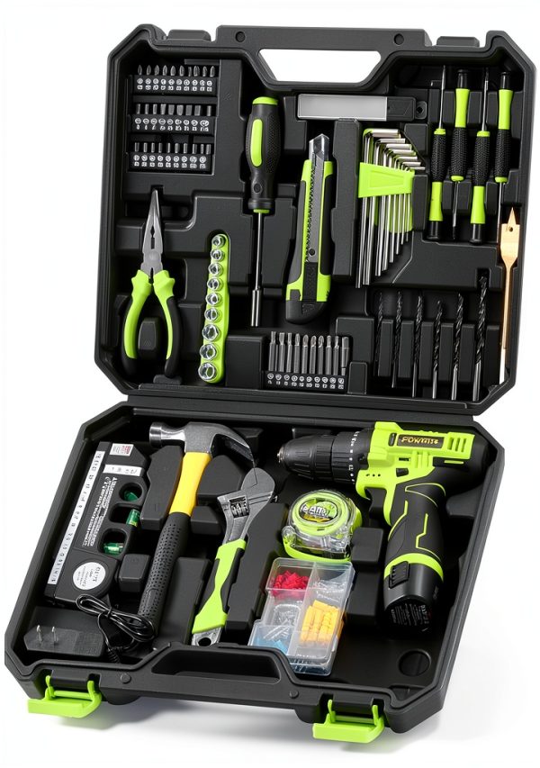 POWKITS 12V Cordless Drill Set Green Metal Portable Power Tool-0