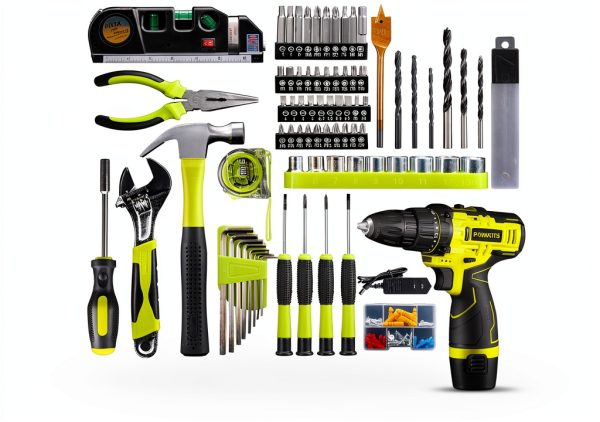 POWKITS 12V Cordless Drill Set Green Metal Portable Power Tool-3
