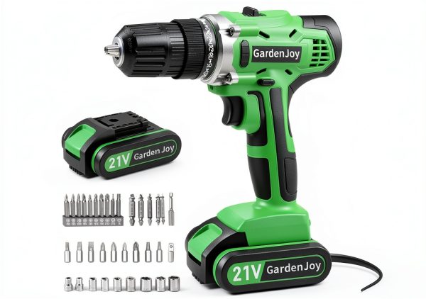 GardenJoy 21V Drill Green Basic 1 1500mAh 280 in‑lb Torque-0