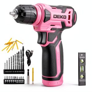 DEKOPRO 8V Cordless Drill with 42‑Piece Kit, LED Light, Pink-0