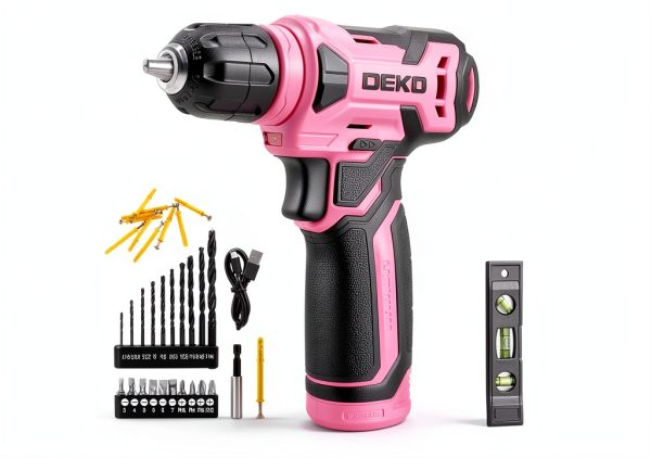 DEKOPRO 8V Cordless Drill with 42‑Piece Kit, LED Light, Pink-0